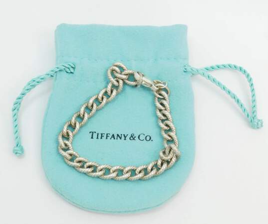 Tiffany & Co 925 Sterling Silver Etched Curb Link Chain Bracelet With Dust Bag 26.1g image number 2