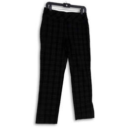 Womens Black Plaid Elastic Waist Flat Front Pull-On Ankle Pants Size 8
