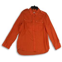 Michael Kors Womens Orange Spread Collar Long Sleeve Button-Up Shirt Size Medium