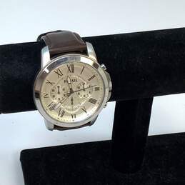 Designer Fossil FS4735 Silver-Tone Brown Leather Strap Chronograph Wristwatch