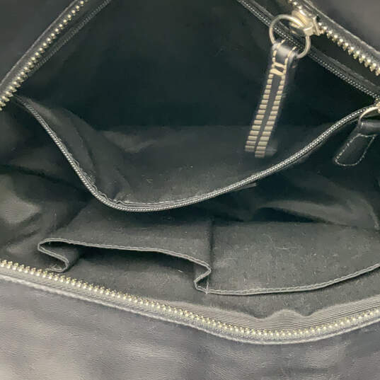 Womens Black Leather Inner Pockets Double Handles Zipper Shoulder Bag image number 5