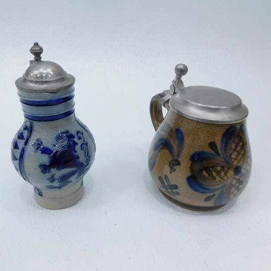 Set of 2 Small Handarbeit Clay Steins Signed image number 2
