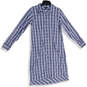 Womens Blue White Plaid Spread Collar Long Sleeve Shirt Dress Size 8 image number 1