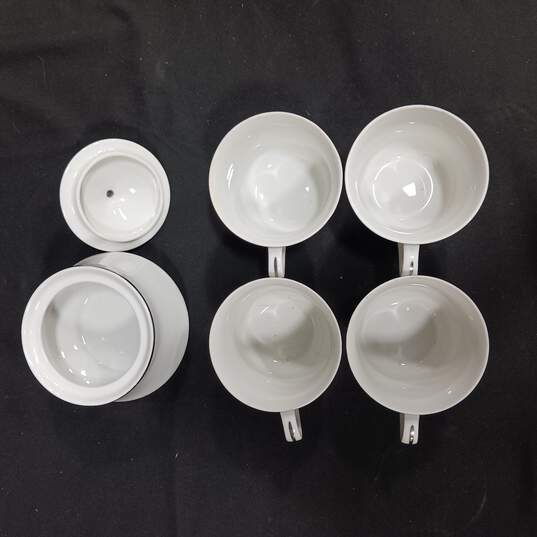Bundle Of 1070 Engagement White  4 Tea Cups, 3 Saucers And Sugar Bowl Fine China image number 2
