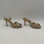 Womens Beige Leather Peep Toe Stiletto Heel Slingback Sandals Size 11 M image number 1