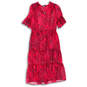 Womens Burgundy Paisley Print Split Neck Sheer Waist Tie Maxi Dress Size 10 image number 1