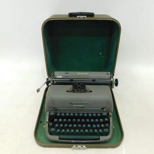 Vintage Gray Remington Office-Riter Miracle Tab Portable Typewriter & Case image number 1