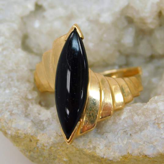 10K Gold Onyx Marquise Cabochon Stepped Band Ring For Repair 4.1g image number 1