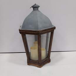 Wood & Galvanized Metal Battery-Operated Candle Lantern
