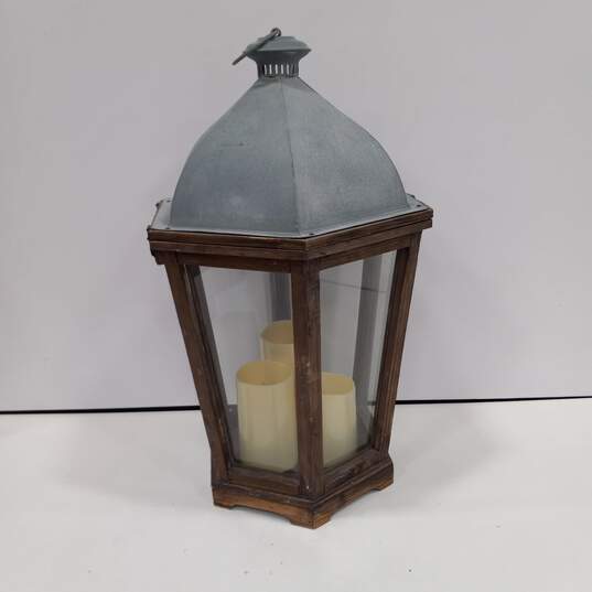 Wood & Galvanized Metal Battery-Operated Candle Lantern image number 1