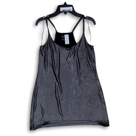 Womens Gray Metallic Sleeveless Scoop Neck Strappy Tank Top Size Large image number 1