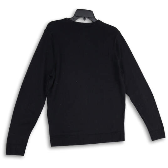 Mens Black Ribbed Knit Crew Neck Long Sleeve Pullover Sweater Size Medium image number 2