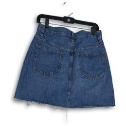Womens Blue Rigid Denim Medium Wash Raw Hem Pockets Mini Skirt Size 28 alternative image