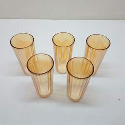 Set of 5 Vintage Peach Luster Carnival Glass Tumblers