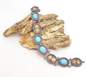 Black Hills 925 & 10K Yellow & Rose Gold Accents Southwestern Turquoise Cabochons & Etched Leaves Rope Ovals Linked Bracelet 24.3g image number 1