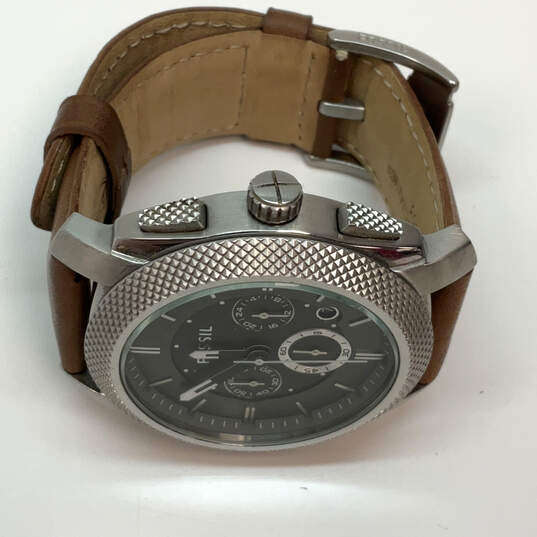 Designer Fossil FS-4486 Silver-Tone Brown Leather Strap Analog Wristwatch image number 3