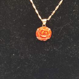 12k Gold Coral Carved Rose Jewelry Set 3pcs 15.7g DAMAGED alternative image