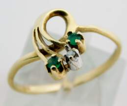 14K Yellow Gold Emerald Diamond Accent Swirl Ring 1.9g