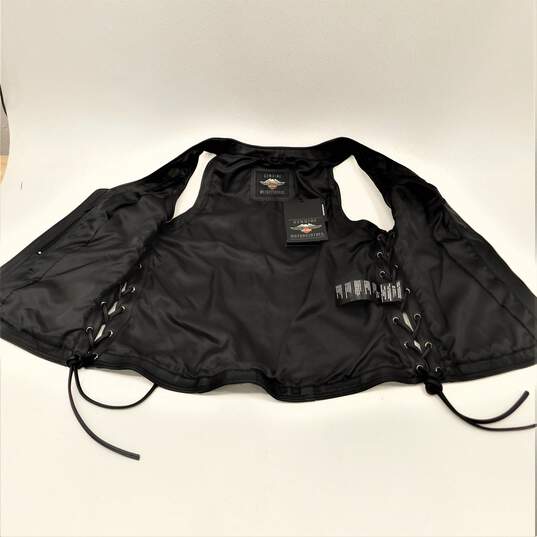 Genuine Leather Black Biker Motorcycle Vest w/ Adjustable Side Ties image number 4