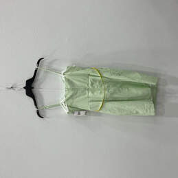 NWT Women's Green White Striped Pleated Spaghetti Strap Belted Mini Dress 9 alternative image