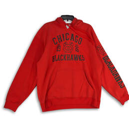 Mens Red Black Chicago Blackhawks Long Sleeve Pullover Hoodie Size XL