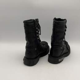 Mens Black Leather Round Toe Lace-Up Side Zipper Biker Boots Size 8.5 alternative image