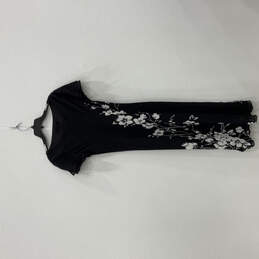 Womens Black White Floral Short Sleeve V-Neck Stretch Long Maxi Dress Sz 6 alternative image