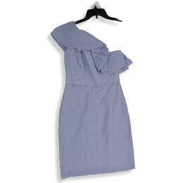 J. Crew Womens White Blue Striped Ruffle One Shoulder Sheath Dress Size 2