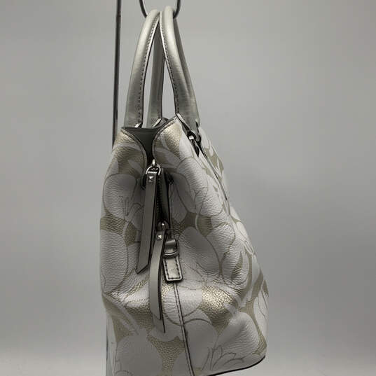 Womens White Leather Floral Inner Pockets Double Handle Satchel Bag image number 3