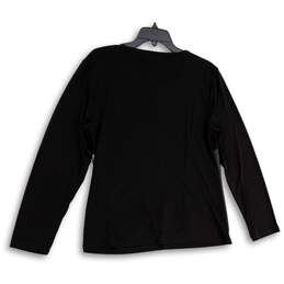 Womens Black Patchwork Long Sleeve Round Neck Pullover Top Size X-Large alternative image