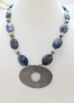 Artisan Sterling Silver Sodalite & Pearl Necklace Bracelet & Dangle Earrings 65.6g alternative image