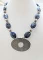 Artisan Sterling Silver Sodalite & Pearl Necklace Bracelet & Dangle Earrings 65.6g image number 2