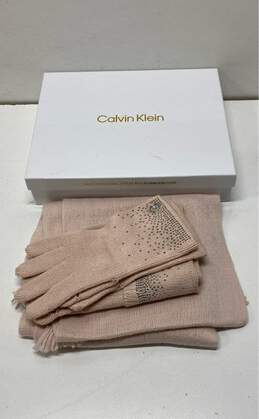 Calvin Klein Pink Rhinestone Beanie Scarf Gloves Box Set