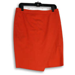 Womens Orange Flat Front Back Zip Wrap Skirt Size 6