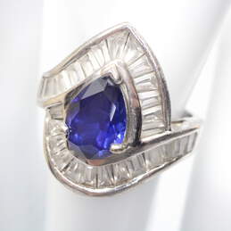 Sterling Silver Blue Sapphire with CZ Accents Ring, Size 6 - 6.4g
