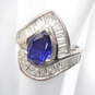 Sterling Silver Blue Sapphire with CZ Accents Ring, Size 6 - 6.4g image number 1