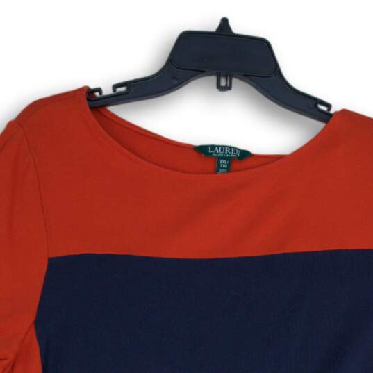 Lauren Ralph Lauren Womens Red Navy Blue Round Neck Short Sleeve T-Shirt Sz XXL image number 3