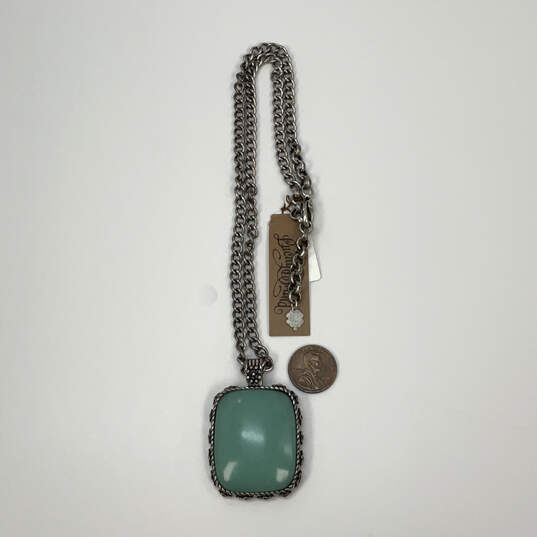 Designer Lucky Brand Silver-Tone Lobster Clasp Green Stone Pendant Necklace image number 2