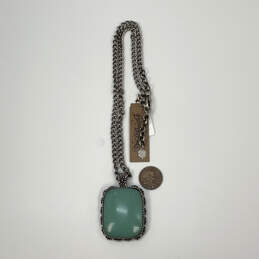 Designer Lucky Brand Silver-Tone Lobster Clasp Green Stone Pendant Necklace alternative image