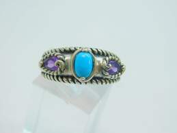 Carolyn Pollack Sterling Silver Amethyst Turquoise Rope Detail Ring 6.2g alternative image