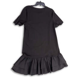 Womens Black Tiered Short Sleeve Round Neck Knee Length T-Shirt Dress Sz M alternative image