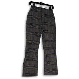 Womens Blue Gray Plaid Elastic Waist Flat Front Trouser Pants Size M