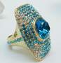 Akkad Goldtone Blue Rainbow & Clear Crystals Oval & Rectangle Chunky Statement Rings 43g image number 6