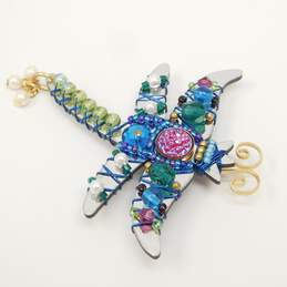 Artisan Liztech Silver & Gold Tone Icy Beaded Dragonfly Insect Brooch 10.0g alternative image