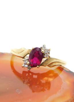 10K Yellow Gold Oval Ruby Round CZ Accents Ring 1.3g