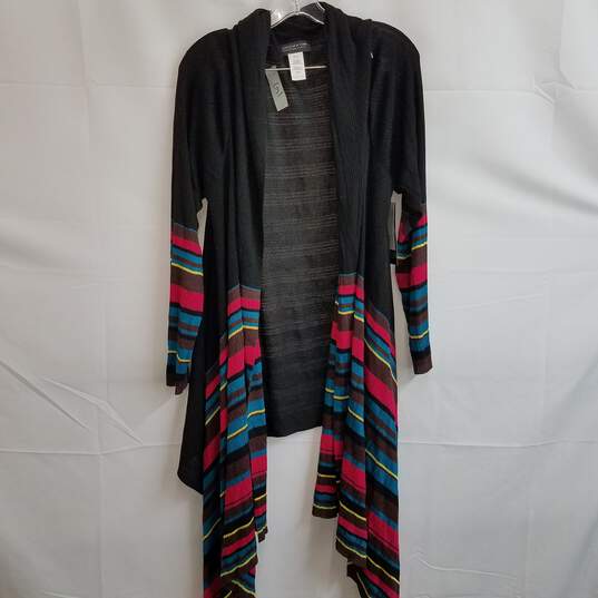 Black fiesta stripe open front knit cardigan women's 2X 3X plus nwt image number 2