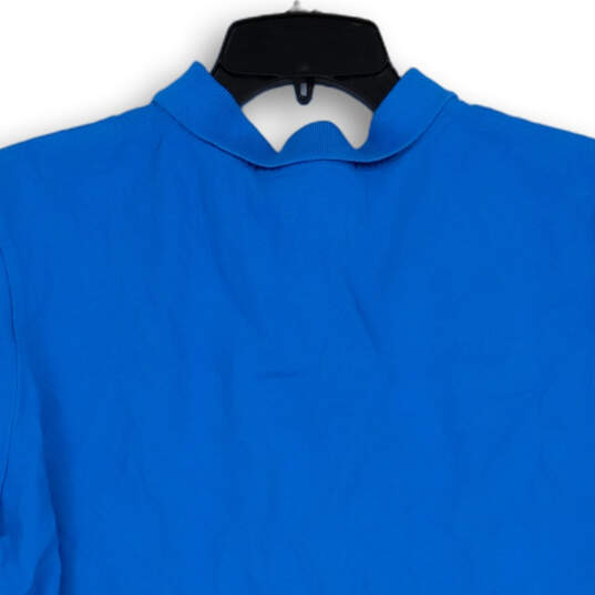 Mens Blue Short Sleeve Collared Hi Low Hem Side Slit Polo Shirt Size Large image number 4