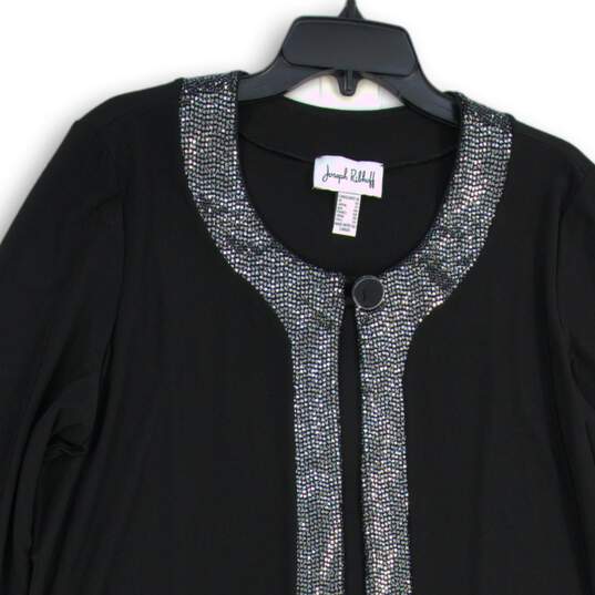 Womens Black Long Sleeve Embellished Collarless Jacket Size 18 image number 3