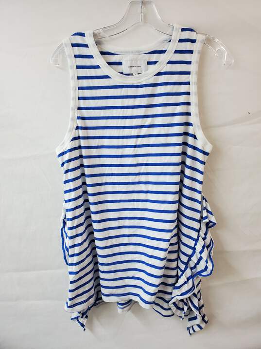 Current Elliot Size 3 Side Slit Ruffle Bright Blue and White Stripes image number 1