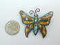 VNTG Mid Century Signed J Mexico 925 Sterling Silver & Enamel Butterfly Brooch image number 3